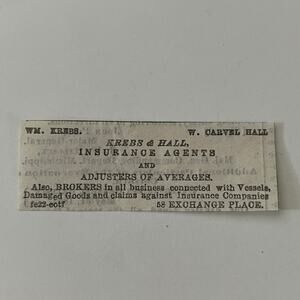 Krebs & Hall Ins Agents W Carvel Hall 1862 Civil War Baltimore Clipping SAJ2-S27